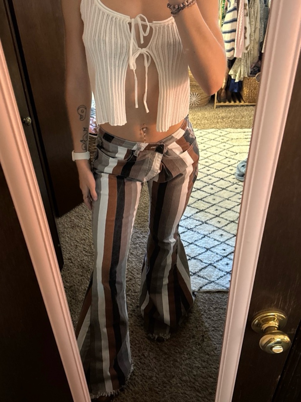 Saints and Hearts Stripes Bell Bottoms - Picture 3 of 7